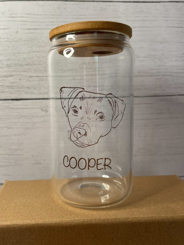 Custom Pet Portrait Glass Cup with Glass Straw